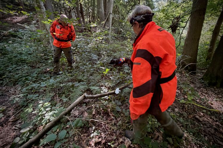 Les conducteurs ABUCS commencent la recherche au sang avec leur chien.